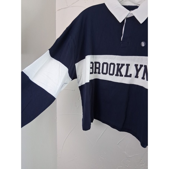 Aeropostale Boyfriend Crop Rugby Polo Top Womens Size‎ Large Preppy Academia - Picture 3 of 8
